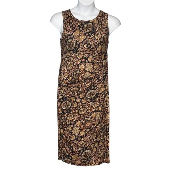 Peruvian Connection Sleeveless Midi Dress Chavin Ruched Aztec Sheath Size Medium - Picture 2 of 9
